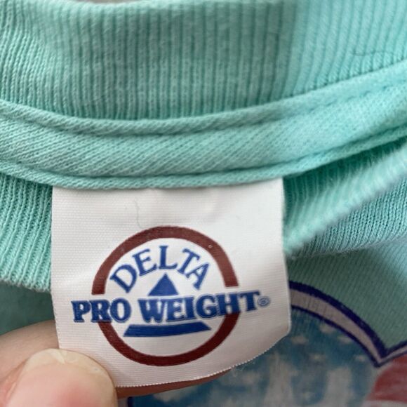 Delta Pro Weight Red White Blue Graphic Print LOVE America Teal  T-Shirt Sz L - Picture 4 of 6